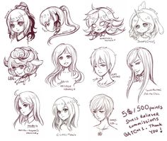 some anime character heads and hair styles for different types of hair, from long to short