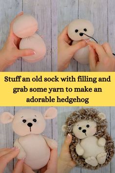 stuffed animals with filling and grab some yarn to make an adorable hedgehog