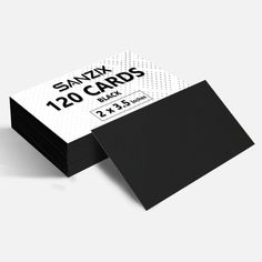 two black and white business cards with the words santax 120 cards printed on them