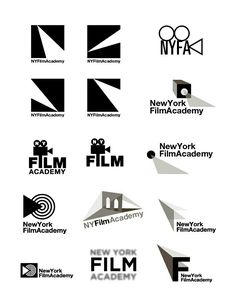 many different logos are shown in black and white, including the new york film academy