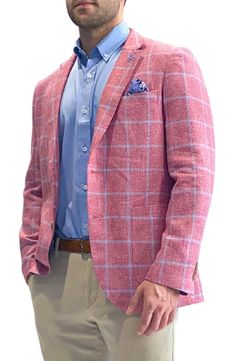 TailorByrd Modern Fit Windowpane Linen Blend Sport Coat | Nordstromrack Nantucket Red, Mens Sport Coat, Spring Wardrobe, List Style, Navy Color, Sports Shirts, Sport Coat, Modern Fit, Welt Pocket