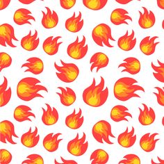 a lot of red and yellow fire flames on a white background seamless pattern illustration