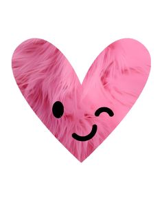 a pink heart with a smiley face drawn on it's side and some feathers around the edges