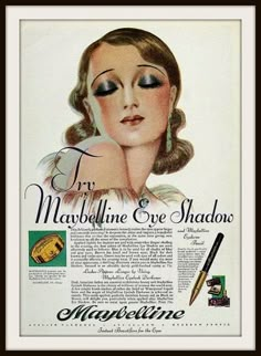 Maybelline Eye Shadow beauty advertisement from 1930 -from Photoplay magazine February 1930. This listing is for a digital download. 1920s Ads, Cosmetics Ads, Makeup Advertisement, 1920s Makeup, Vintage Makeup Ads, Maybelline Eyeshadow, Beauty Ads, 1930's Style, Makeup Ads