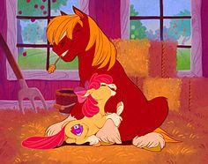 the little pony and her mother are sitting on the floor