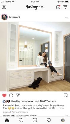 two women sitting on top of a white vanity in front of a mirror with the caption instagram