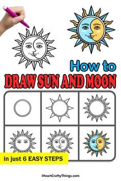 how to draw sun and moon in just 6 easy steps