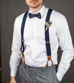 Navy blue suspenders for men Brown button suspenders Wedding | Etsy Blush Color Wedding, Plus Size Men Outfits, Leather Suspenders Men, Navy Blue Bow Tie, Suspenders Outfit