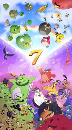 the angry birds movie poster is shown with many different characters and numbers in front of them