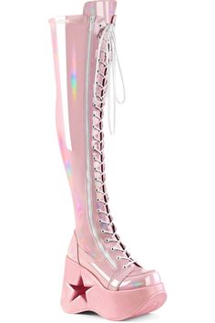 DYNAMITE-300 Pink Hologram Patent Thigh Boot-Thigh Boots-Demonia-Pink-10-Hologram Patent-SEXYSHOES.COM Stretch Thigh High Boots, Single Sole Heels, Demonia Shoes, Festival Shoes, Catty Noir, Punk Boots, Light Up Shoes