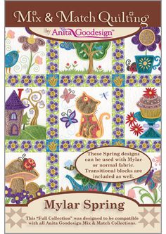 the book cover for mix and match quilting with an image of cats, flowers, birds