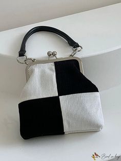 BirdinBag - Compact Dual Tone Kiss Lock Shoulder Bag Retro Black Bag For Daily Use, Black Retro Bag For Daily Use, Retro Satchel Bag For Errands, Retro Black Rectangular Bag, Chic Handheld Shoulder Bag For School, Retro White Mobile Phone Bag, Black Retro Square Bag, Retro Black Square Bag, Retro Square Black Bag