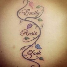 the back of a woman's shoulder with an inscription on it that says, family and