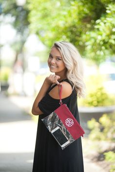 Clear Stadium Bag, Stadium Bag, Clear Purses, Embroidered Tote Bag, Red Peach, Embroidered Tote, Casual Night Out, Sorority Gifts