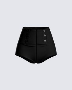 Summer is coming... Make it even hotter with these black, high-waisted sailor shorts with button-front detailing 🔥 Perfect for all your bad b*tch activities 🖤 Black Shorts Aesthetic, Black Short Outfit, Skirts Cargo, Corset Shorts, Fuzzy Skirt, White Corset Dress, Denim Pleated Skirt, Armor Clothing, Sailor Shorts