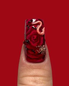 Ladybug worm spider nails #ladybird #ladybugs #bugs #gelnails #gelpolish #rednails #nailart #insects Bug Nail Art Designs, Spider Lily Nails, Beetle Nail Art, Insect Nail Art, Insect Nails, Bug Nail Art, Spider Nails, Bug Nails, Ladybug Nail Art