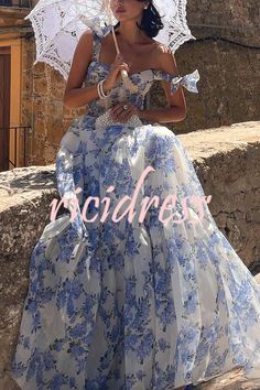 Fairytale Itself Organza Floral Print Tie Strap Maxi Dress 17th Birthday Dress, Dinner Dance Dresses, Zara Party Dress, Prom Long Dresses, Cruise Dresses, Baby Blue Wedding, Organza Styles, Informal Dress, Elegant Summer Dresses