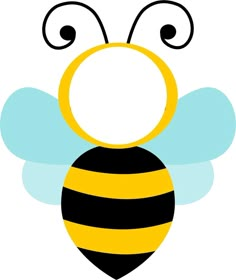 a cartoon bee with big eyes and a black stripe on it's chest is shown