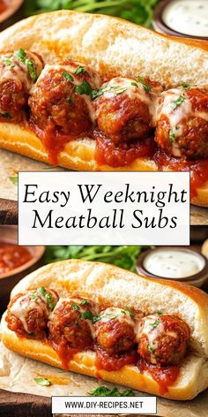 meatball subs on bread with sauce and parsley