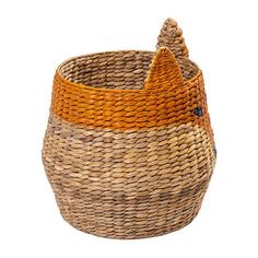 an orange and brown basket on a white background