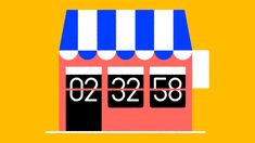 an illustration of a store front with numbers on the side and awnings above it