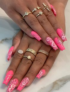 Nail Designs Summer Long, Classy Coffin Nails, Bandana Nails, Coffin Nails Designs Summer, Coffin Nail Designs, Acrylic Coffin Nails, Nails Length, Summer Acrylic, Nails Classy