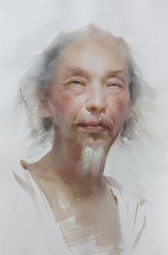 a painting of an older woman with white hair