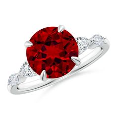 a red diamond ring with white diamonds on it