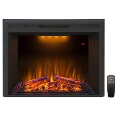 an electric fireplace with bright flames