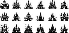 a set of silhouettes of castle towers