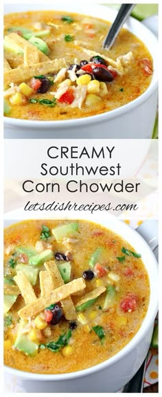 two bowls of creamy southwest corn chowder soup