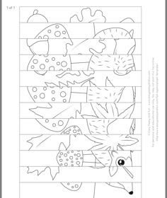 a sheet of lined paper with an image of animals and plants on it in black and white