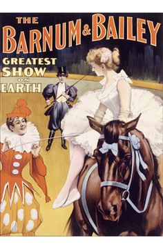 an advertisement for the barnum and bailey show featuring two women on horseback, one riding a horse