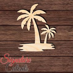 a wooden sign with a palm tree and the words signature customs on it's side