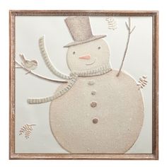 a snowman with a top hat and scarf on it's head is standing in front of a white background