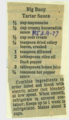 a newspaper clipping with instructions on how to use tartar sauce for hot dogs