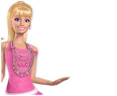 the barbie doll is wearing a pink dress and holding her hand out with both hands