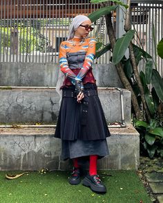 this shud be my going to music festival kinda outfit 🤝🏼✨ #semimaximalist #layeringstyle #concertoutfit #outfitinspirations #blackpleatsskirt #lowbelt #platformshoes #maryjaneshoes #redthights #redobibelt Pleats Skirt, Obi Belt, Mary Jane Shoes, Bad Girl, Platform Shoes, Concert Outfit, Music Festival