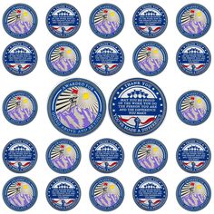 the presidential seal stickers are shown in purple and blue colors, with an eagle on top