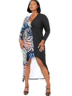 Material: Made of 90%-95% polyester. soft. skin-friendly. and comfortable.Features:Plus size. long sleeves. v-neck. print. color block. patchwork. asymmetrical hem. bodycon mini dress.Style: Casual. High Low Shirt Dress, High Low Shirt, Long Sleeve Bodycon, Asymmetrical Hem, Printed Mini Dress, Mini Dresses, Bodycon Mini Dress, Asymmetric Hem, Mini Black Dress