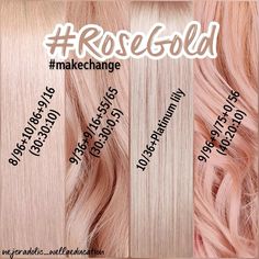 Rose Gold Wella Formula Colour, Wella Hair Formulas, Wella Formulas, Rose Blonde Hair, Rose Gold Hair Blonde, Hair Formulas, Peach Hair Colors