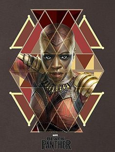 the poster for black panther is shown in front of a brown background with geometric shapes