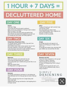 a poster with the words hour and 7 days to declutter home