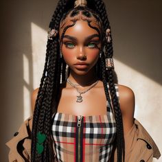 a mannequin with long braids and green eyes