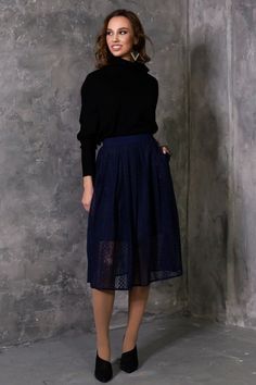 Dark blue lace skirts with side pockets ➤ Features > Skirt length - 66cm (25,98'') - 72cm (28,34'') > Skirt with lining > Knee length ➤ Sizing My Size Guide in FAQ section below will help you define the perfect size match. The item can also be made according to your measurements - just message them to me. ➤ Delivery Your item is made-to-order and will be ready within 2-7 days. Average delivery times: > North America: up to 1-2 weeks > New Zealand, Australia: up to 2-3 weeks > E Dark Blue Midi Skirt Outfit, Lace Flared Skirt With Lining, Womens Navy Blue Skirt, Lace Lined Flared Skirt, Elegant Navy Full Skirt, Elegant Blue Lace Bottoms, Long Lace Pleated Skirt, Lace Full Pleated Skirt, Lace Pleated Long Skirt