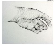 a pencil drawing of a hand holding something in it's right hand with the other hand extended out