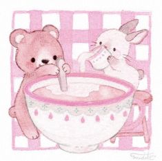 a drawing of two teddy bears eating out of a bowl