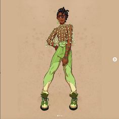 a drawing of a woman in green pants