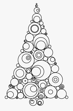 a black and white christmas tree with ornaments on it's top, in the shape of a circle