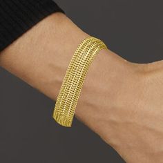 Ross-Simons - 18kt Gold Over Sterling Mesh Bracelet. 8". Wrap your wrist in a sweep of luxe mesh! Finely handcrafted in polished 18kt yellow gold over sterling silver and measuring 1/2" wide for a substantial look. Springring clasp, 18kt yellow gold over sterling silver mesh bracelet. Elegant Yellow Chain Bracelet With Jubilee Style, Mesh Bracelet, Formal Dress, Diamond Bracelet, Gold Bracelet, Fine Jewelry, Yellow Gold, Mesh, Bracelet